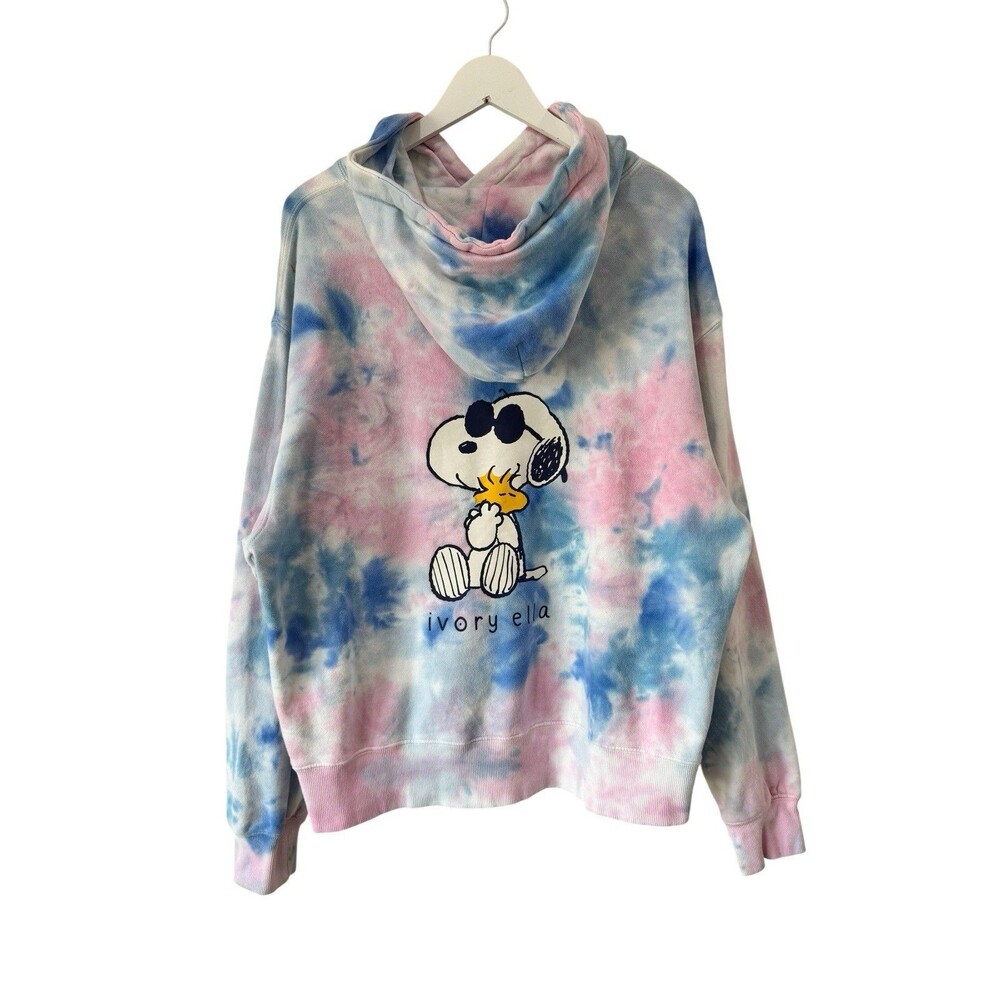 Ivory Ella + Peanuts Hoodie Sweatshirt Adult Medium Blue Pink Tie-Dye Snoopy
